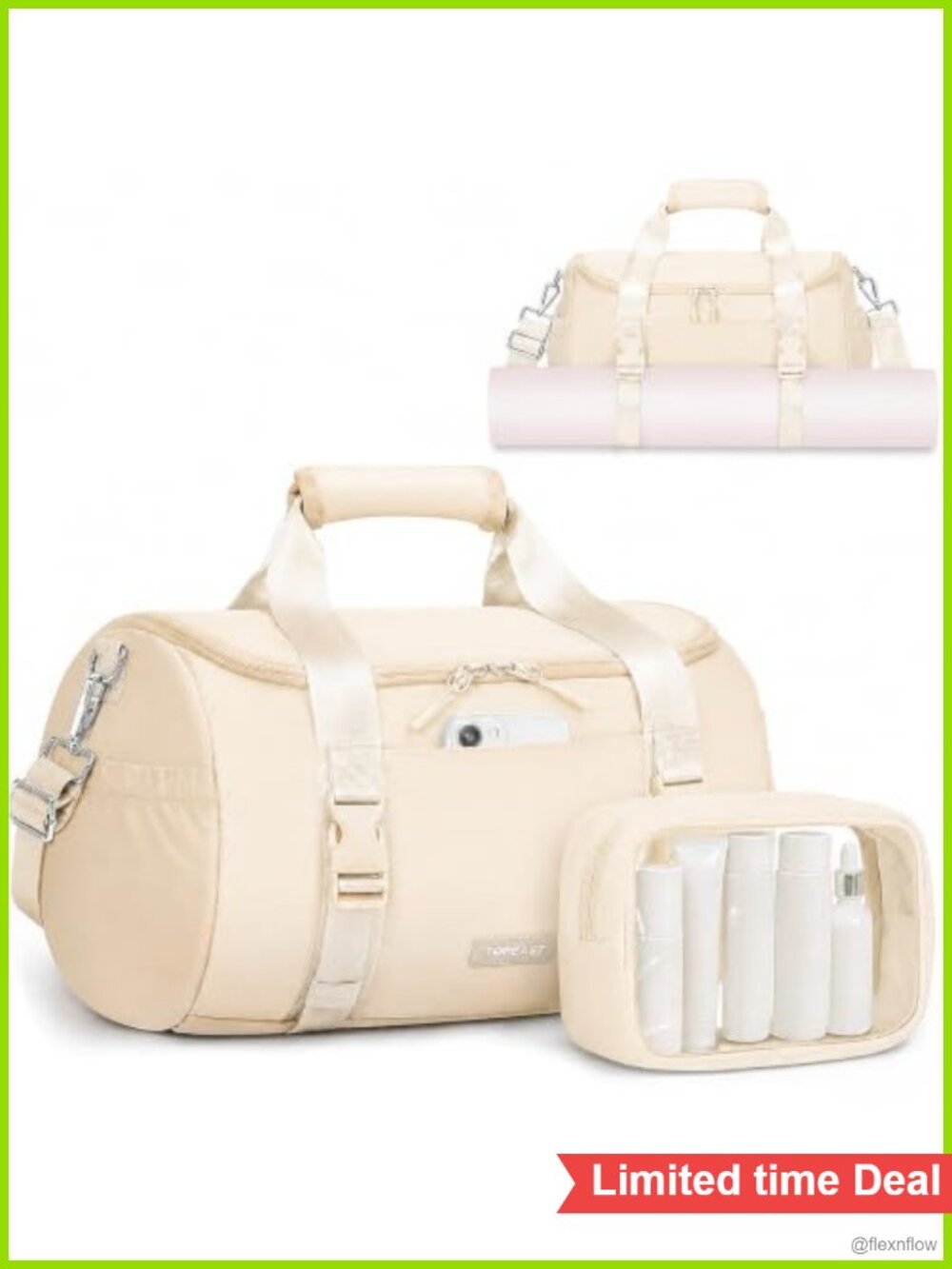 Small Gym Bag with Yoga Mat Holder & Clear Toiletry Bag 16L